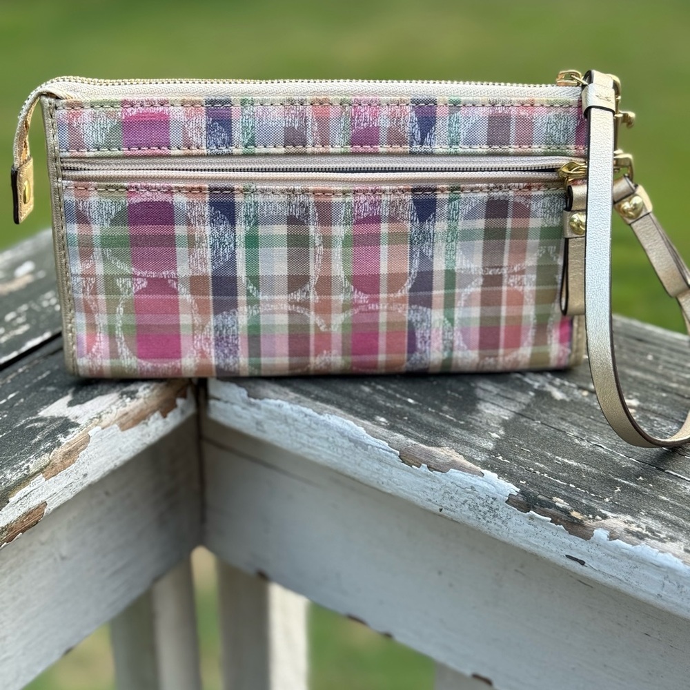 COACH POPPY MADRAS MULTICOLOR WALLET WRISTLET - Picture 2 of 7